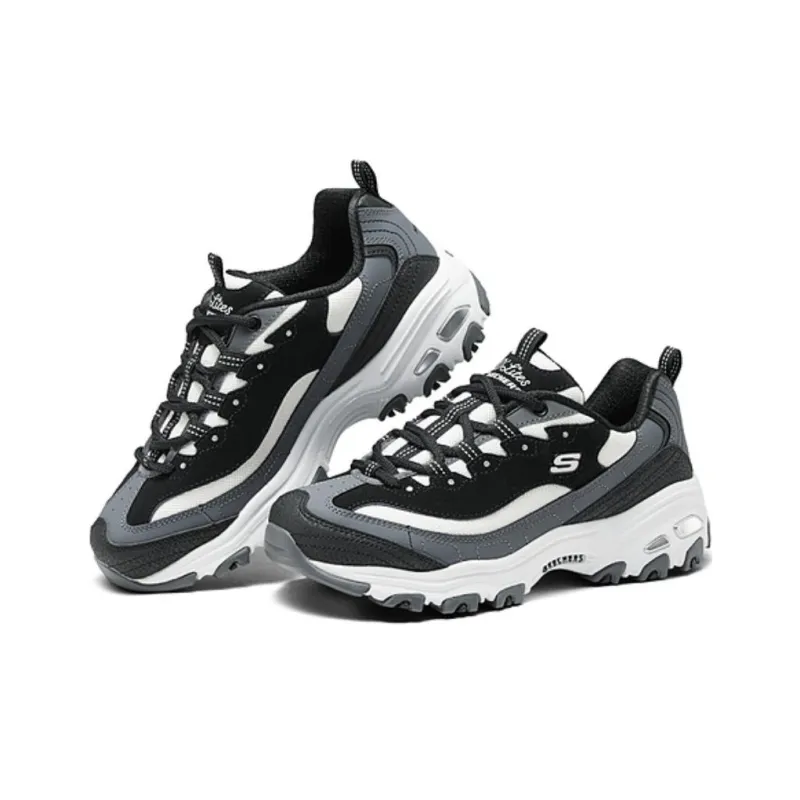 Skechers DLITES Slip Resistant, Abrasion Resistant, Breathable Low Top Running Shoes Women's Black White Gray-3