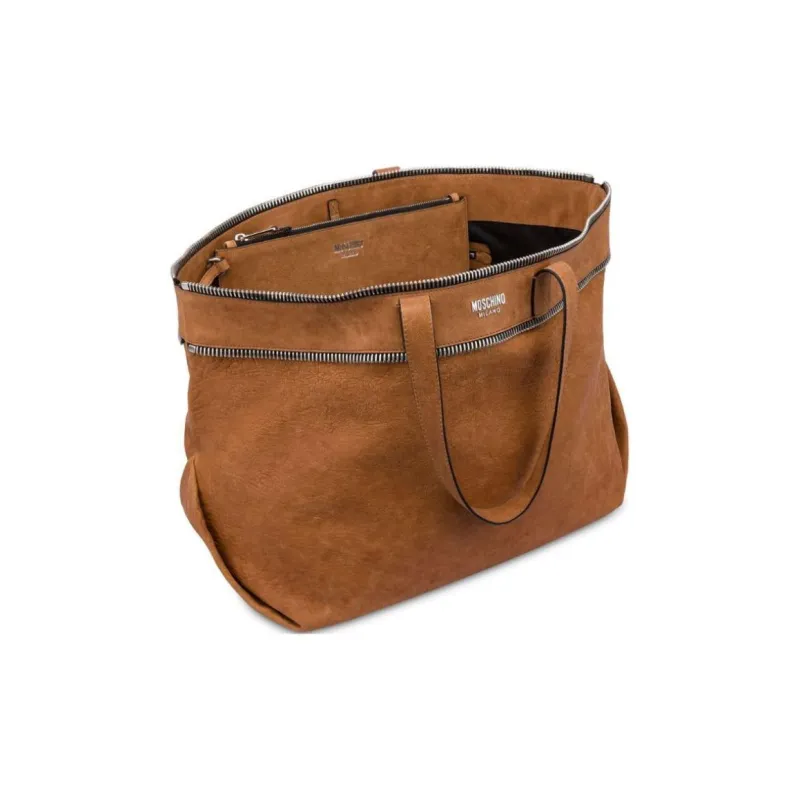 MOSCHINO Decorative zips Leather Tote Bag-1