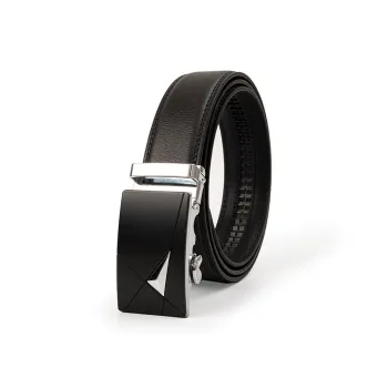 BAIJUAN Cow Leather Belts Men's Black Buckle Black Strap, Gunmetal Buckle Black Strap Width 3.5cm