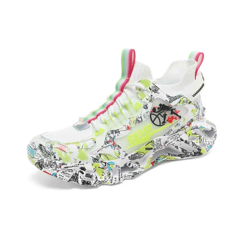 Abango Basketball Shoes Unisex Mid Top Green/Black/Purple/White-1