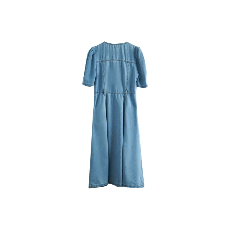 Olrain Short Sleeved Dresses Women's Denim Blue-1