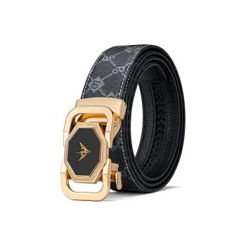 WilliamPOLO Outer PVC/Bottom Cow Leather Leather Belts Men's Gold 3.5cm Width