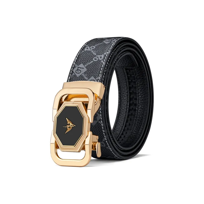 WilliamPOLO Outer PVC/Bottom Cow Leather Leather Belts Men's Gold 3.5cm Width-0