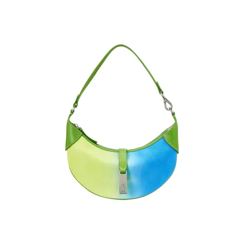 Polo Ralph Lauren Polo ID Cow Leather Handbag Shoulder Bag Women's Yellow Green With Turquoise Accents