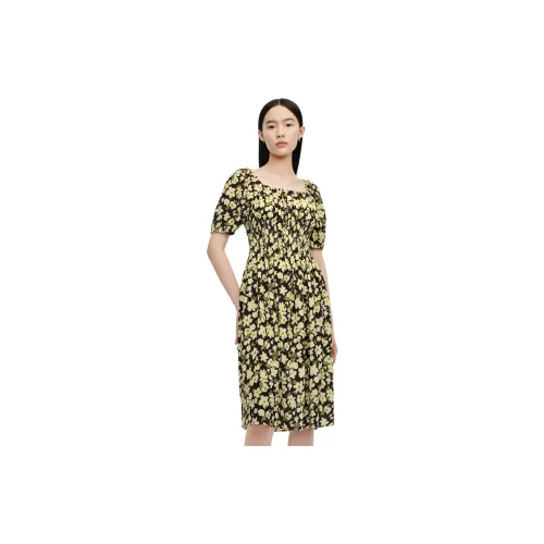 H'S Short-Sleeved Dresses Women's Yellow Floral Pattern