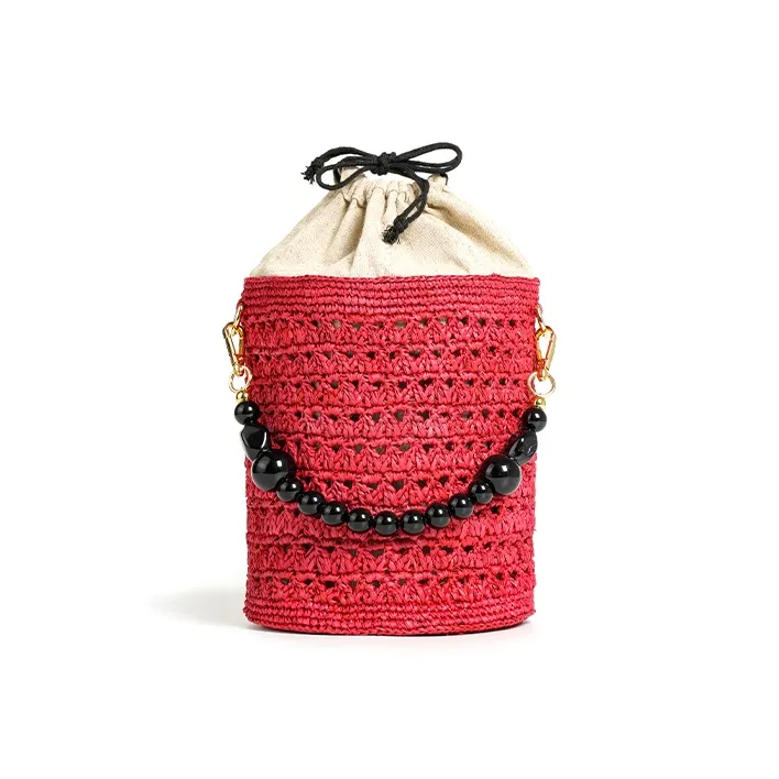 Beau Today Raffia Handbag Medium Size Women's Red-3