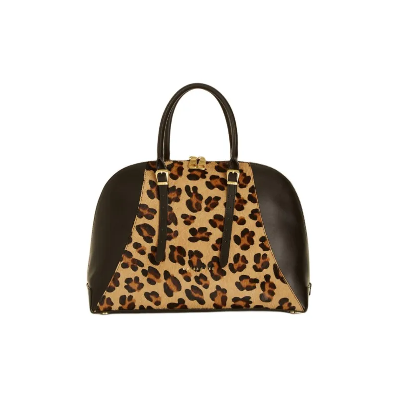 GUESS Genuine Leather Patchwork Handbag Women's Brown-0