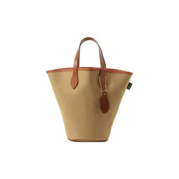 Beams Cotton With Cow Leather Bucket Bag Handbag Women's Khaki