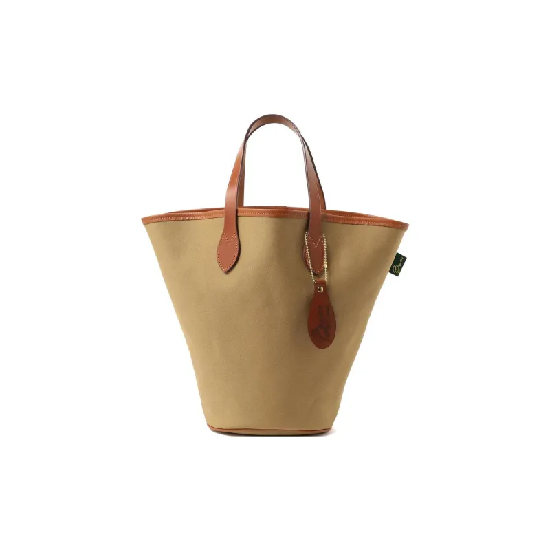 Beams Cotton With Cow Leather Bucket Bag Handbag Women's Khaki-0
