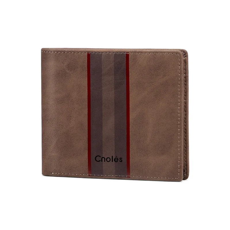CNOLES Synthetic Leather Wallet Card Holder Coin Purse Men's Brown-2