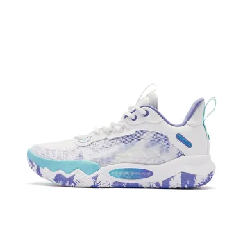 QIAODAN Cushioning Wear Resistant Low Top Basketball Shoes Men's White Blue Purple