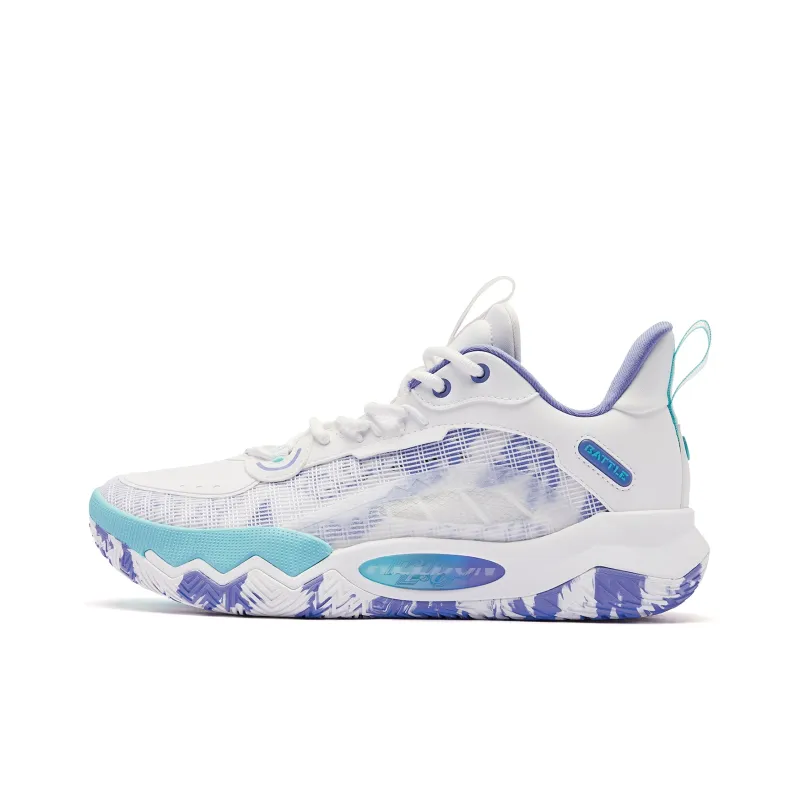 QIAODAN Cushioning Wear Resistant Low Top Basketball Shoes Men's White Blue Purple-0