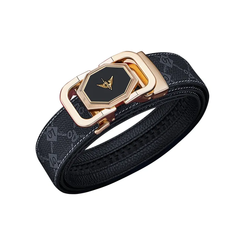 WilliamPOLO Outer PVC/Bottom Cow Leather Leather Belts Men's Gold 3.5cm Width-2