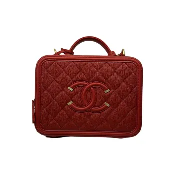 CHANEL Litchi Skin Camera Bag, Handbag, Shoulder Bag, Crossbody Bag Medium Size Women's Red Gold