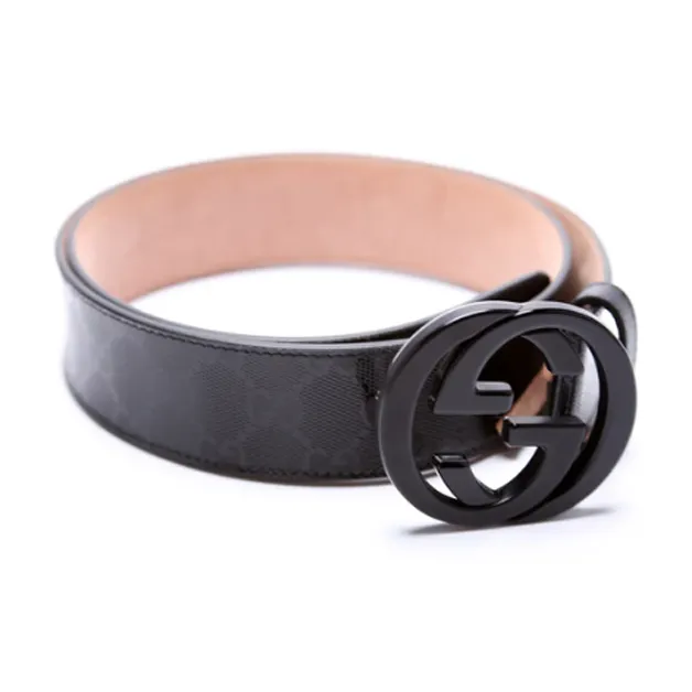 GUCCI Logo Design Smooth Buckle - Leather Belts Men's Black-1