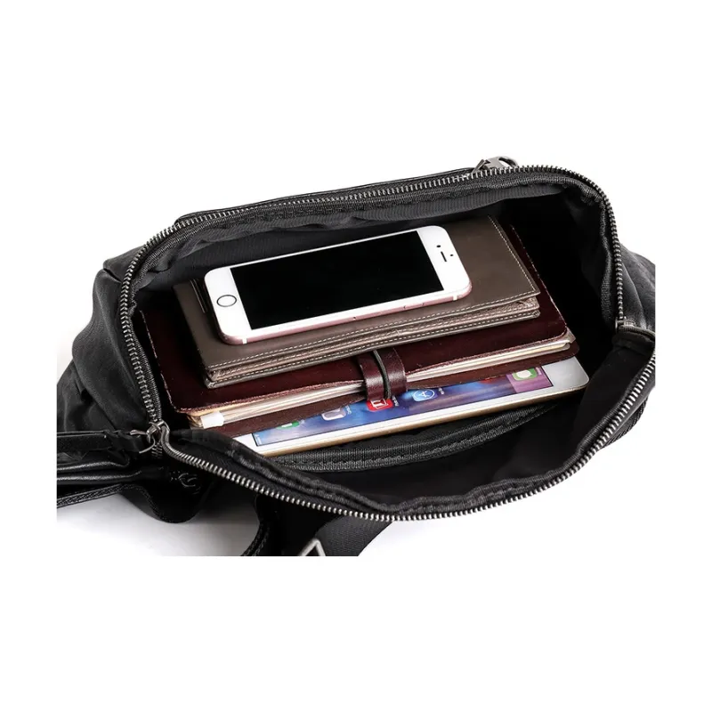 DOSRFINI Genuine Leather Trendy Versatile Sling Bag Regular Men's Black-4