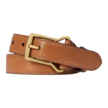 Ralph Lauren Purple Label Letter Carving Design Leather Belts Unisex Brown Width: 2.5CM
