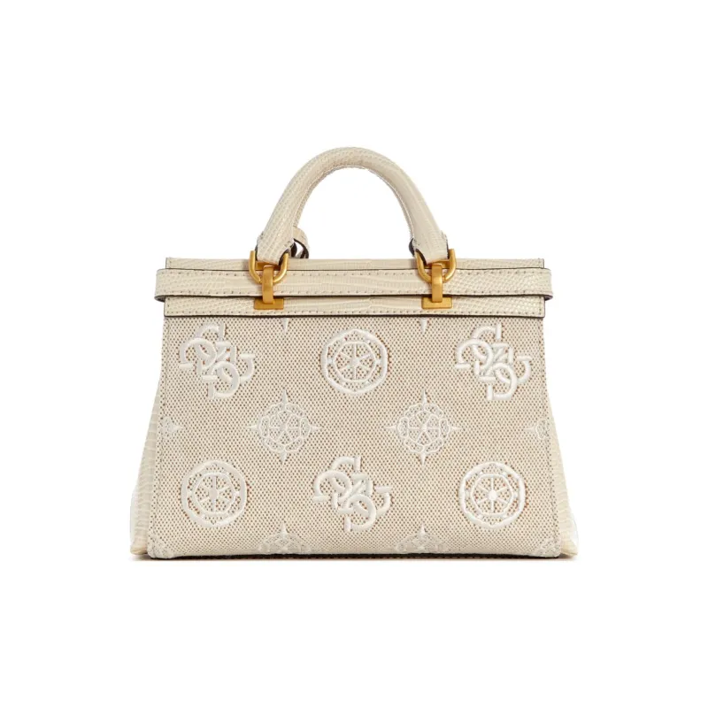 GUESS Faux Leather With Canvas Handbag Shoulder Bag Crossbody Bag Mini Women's Gray White-1