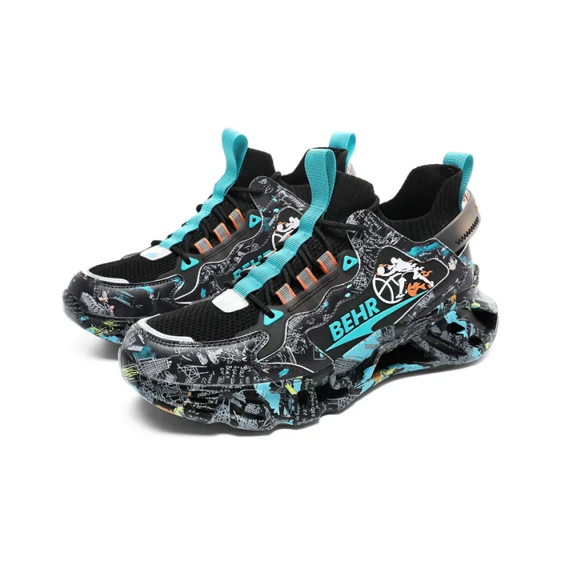 Abango Basketball Shoes Unisex Mid Top Green/Black/Purple/White-14