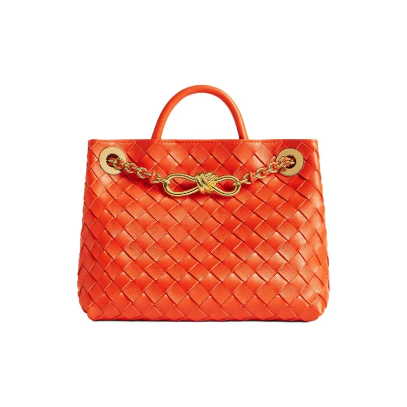 Bottega Veneta Andiamo Series Lambskin Shoulder Bag Crossbody Bag Handbag Small Size Women's Orange-0