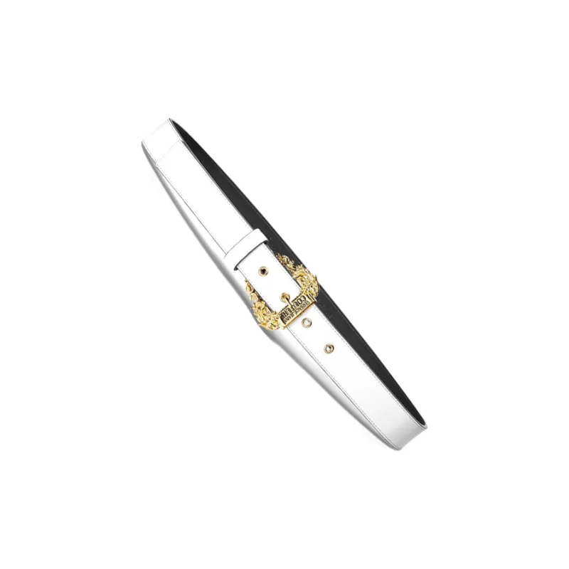 VERSACE Solid Color Design Pin Buckle Cow Leather Polyurethane Polyester Cotton Leather Belts Women's White Width 2.7CM-1