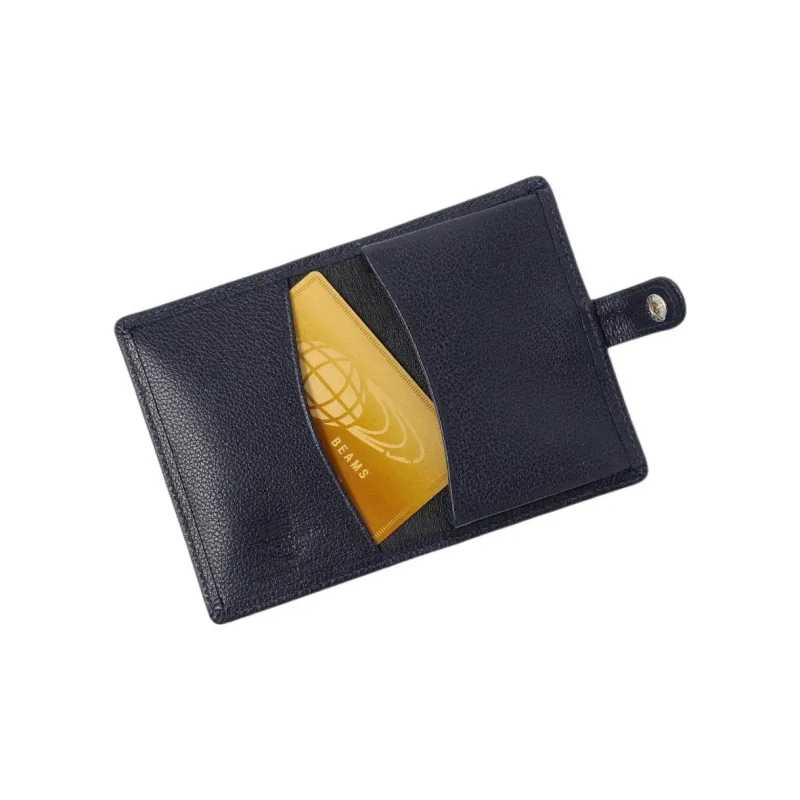 Beams Cow Leather Card Holder Men's Marine Blue/Black-3