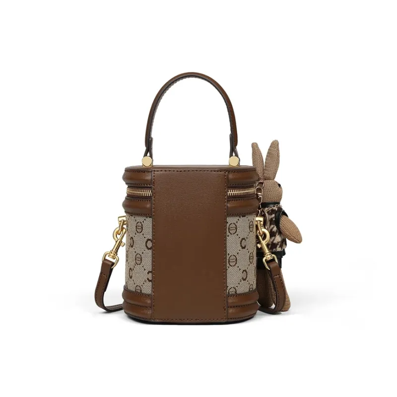 C°BANNER Synthetic Leather, Textile Mosaic Handbag, Shoulder Bag, Crossbody Bag, Bucket Bag Regular Women's Khaki-4