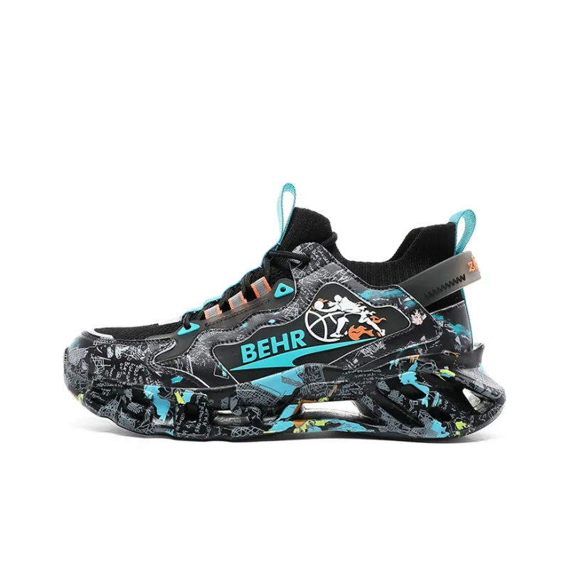 Abango Basketball Shoes Unisex Mid Top Green/Black/Purple/White-12