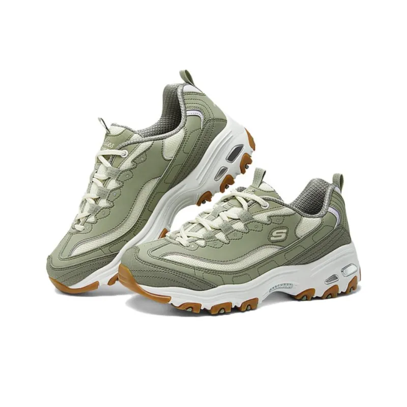 Skechers DLITES Anti Slip And Wear Resistant Breathable Low Top Casual Running Shoes Women's Green White-3