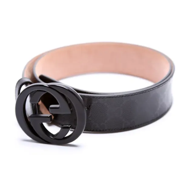 GUCCI Logo Design Smooth Buckle - Leather Belts Men's Black-2