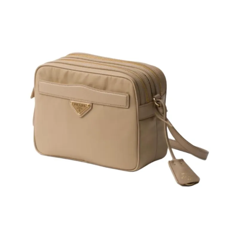 PRADA Re-Edition Recycled Nylon With Patchwork Leather Crossbody Bag Shoulder Bag Women's Camel Brown-1