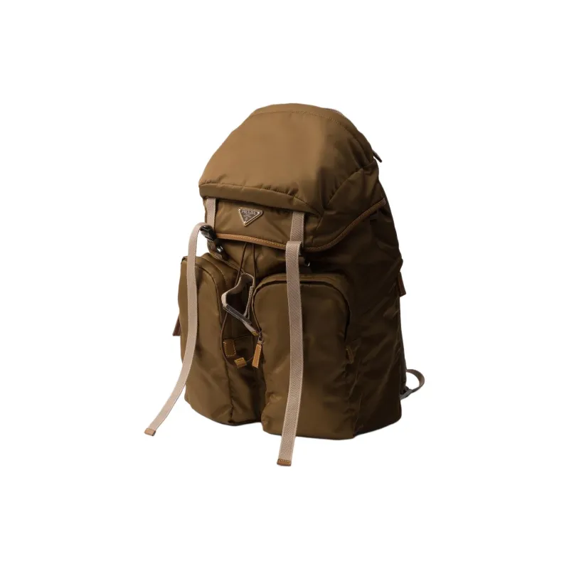 PRADA Recycled Nylon With Patchwork Leather Backpack Men's Brown-1