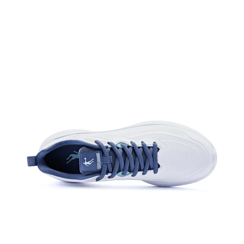 QIAODAN Cushioned Wear-Resistant Water-Resistant Low-Top Running Shoes Men's White Blue-3