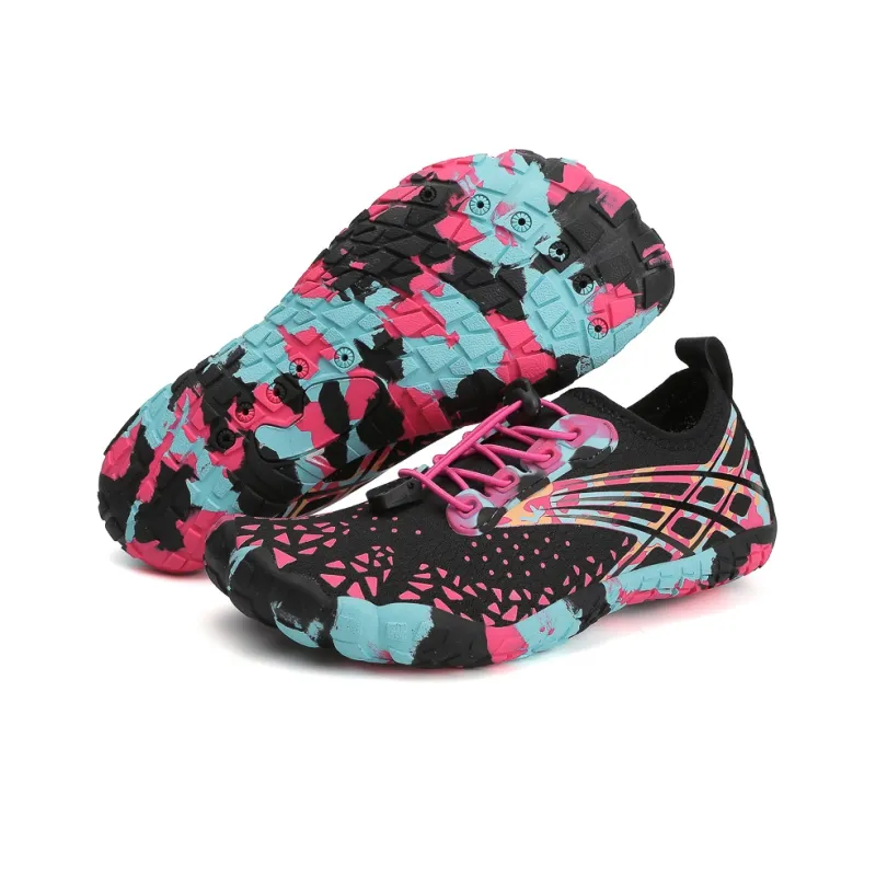 GESENLANG Slip Resistant Breathable Quick Dry River Trekking Shoes Women's Black Rose Red-4