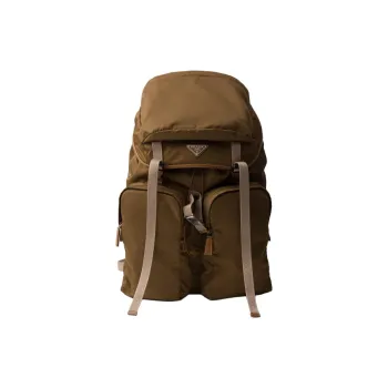 PRADA Recycled Nylon With Patchwork Leather Backpack Men's Brown