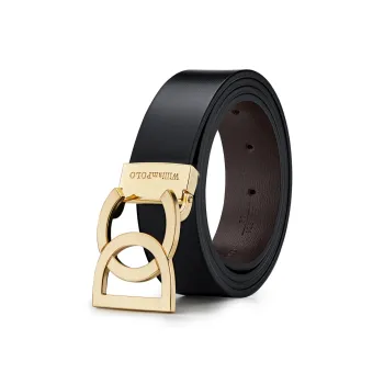 WilliamPOLO Cow Leather Leather Belts Men's Gold 3.4cm Wide