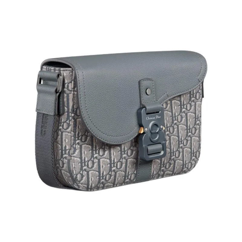 DIOR Oblique Print, Grain Cow Leather Saddle Bag, Messenger Bag, Crossbody Bag, Shoulder Bag Men's Dark Gray-2