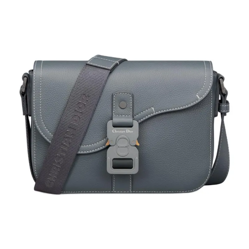 DIOR Grained Calfskin Saddle Messenger Bag, Crossbody Bag, Shoulder Bag Men's Dark Gray-0