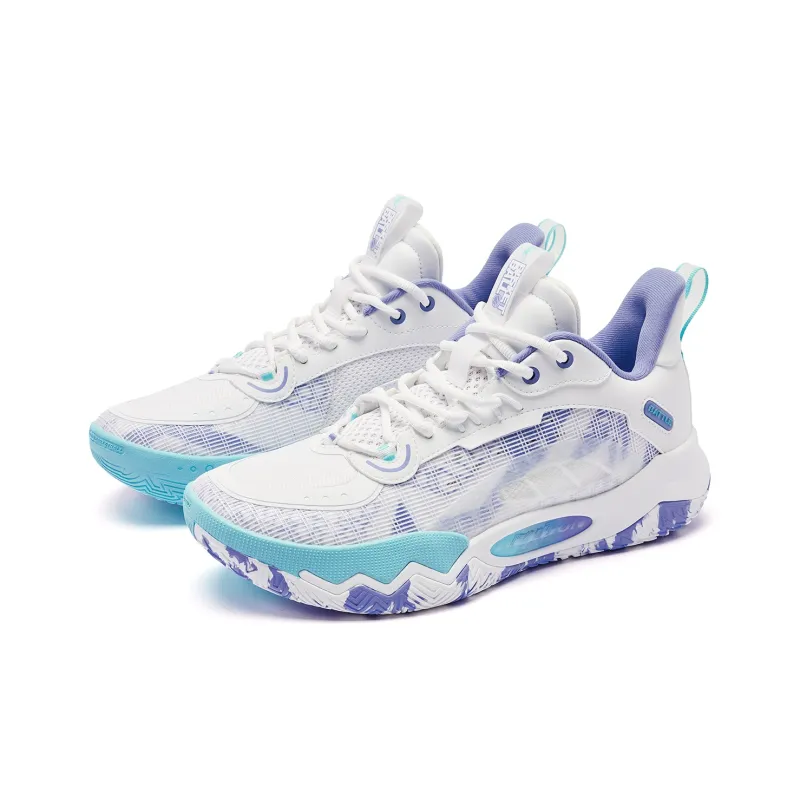 QIAODAN Cushioning Wear Resistant Low Top Basketball Shoes Men's White Blue Purple-2