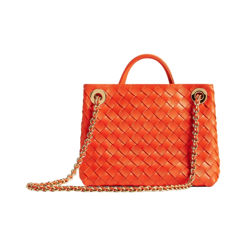 Bottega Veneta Andiamo Series Lambskin Shoulder Bag Crossbody Bag Handbag Small Size Women's Orange-2