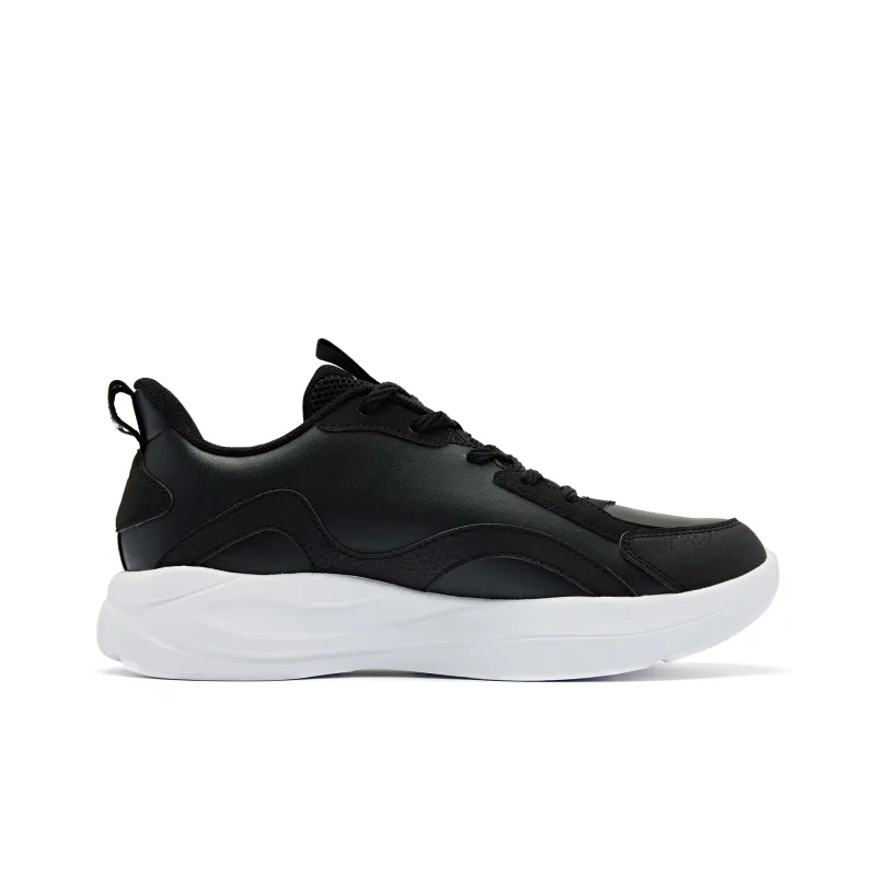 QIAODAN Cushioned Wear Resistant Lightweight Low Top Running Shoes Men's Black White-1