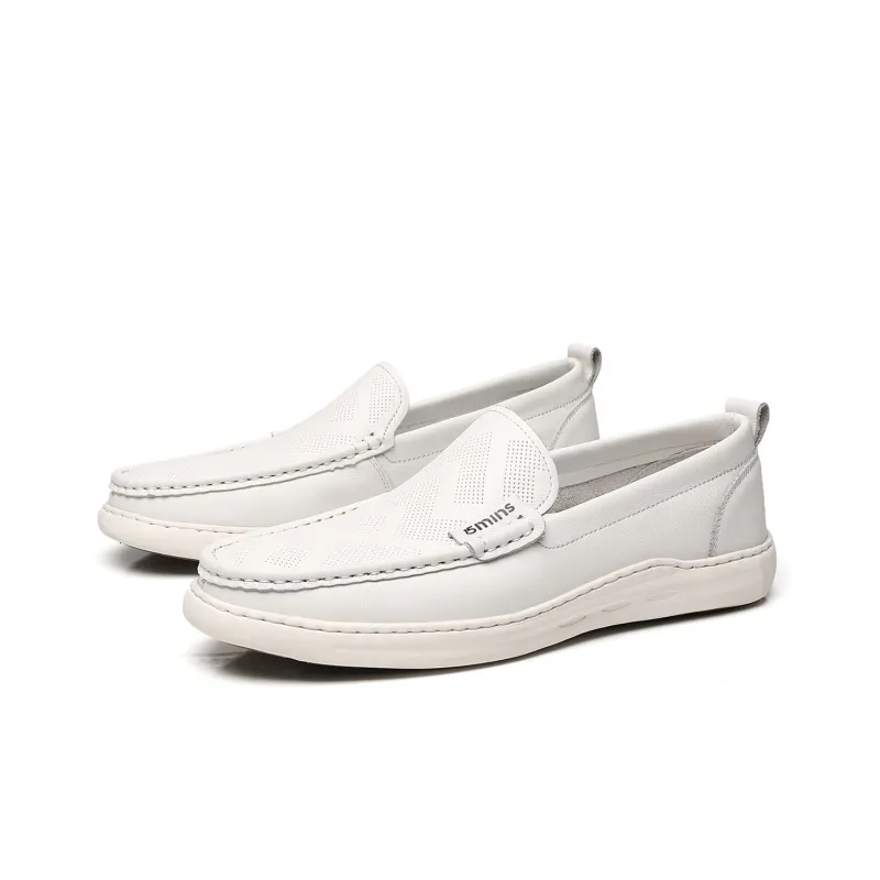 15 MINS Perforated Breathable Slip on Loafers Men's White-2