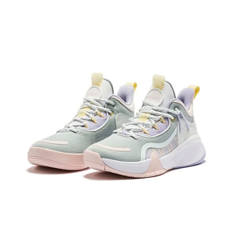 QIAODAN Anti Slip Wear Resistant Mid Top Basketball Shoes Women's Green Purple-2