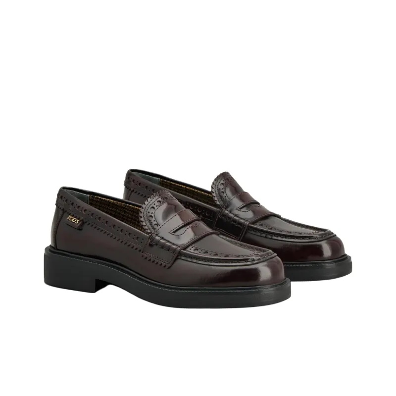 TOD'S Brogue Trim Almond Toe Loafers Women's-2