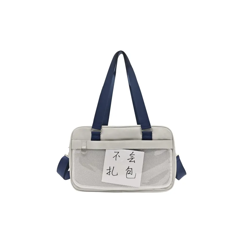 UNITE STAR Oxford Ita Bag Shoulder Bag Medium Size Women's Black/White/Blue-6