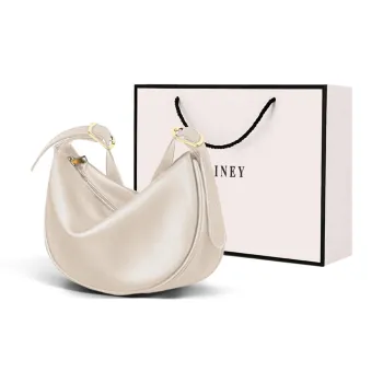 VINEY Cow Leather Patchwork Synthetic Leather Shoulder Bag Crossbody Bag Dumpling Bag Regular Women's White/Black