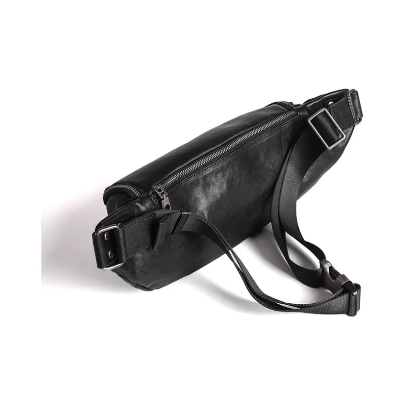 DOSRFINI Genuine Leather Trendy Versatile Sling Bag Regular Men's Black-1