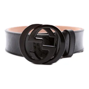 GUCCI Logo Design Smooth Buckle - Leather Belts Men's Black