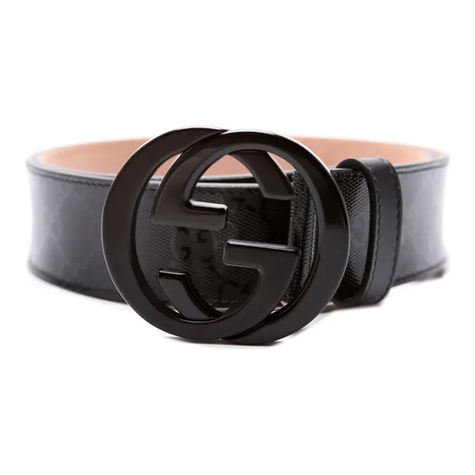 GUCCI Logo Design Smooth Buckle - Leather Belts Men's Black-0