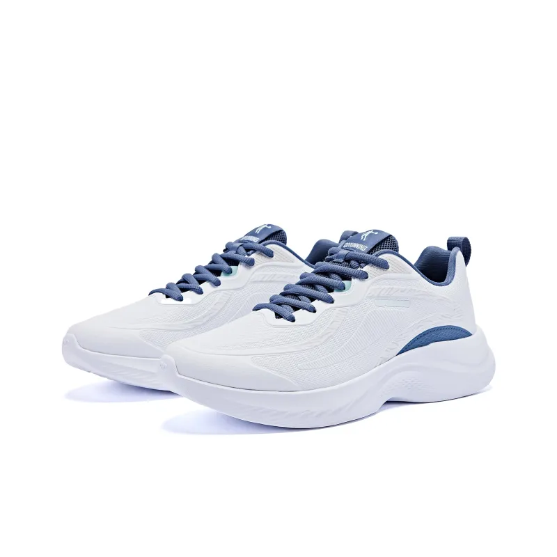 QIAODAN Cushioned Wear-Resistant Water-Resistant Low-Top Running Shoes Men's White Blue-2